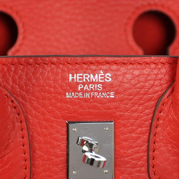 Super A Replica Hermes Birkin 25CM Tote Bags Togo Leather Red Silver 60799